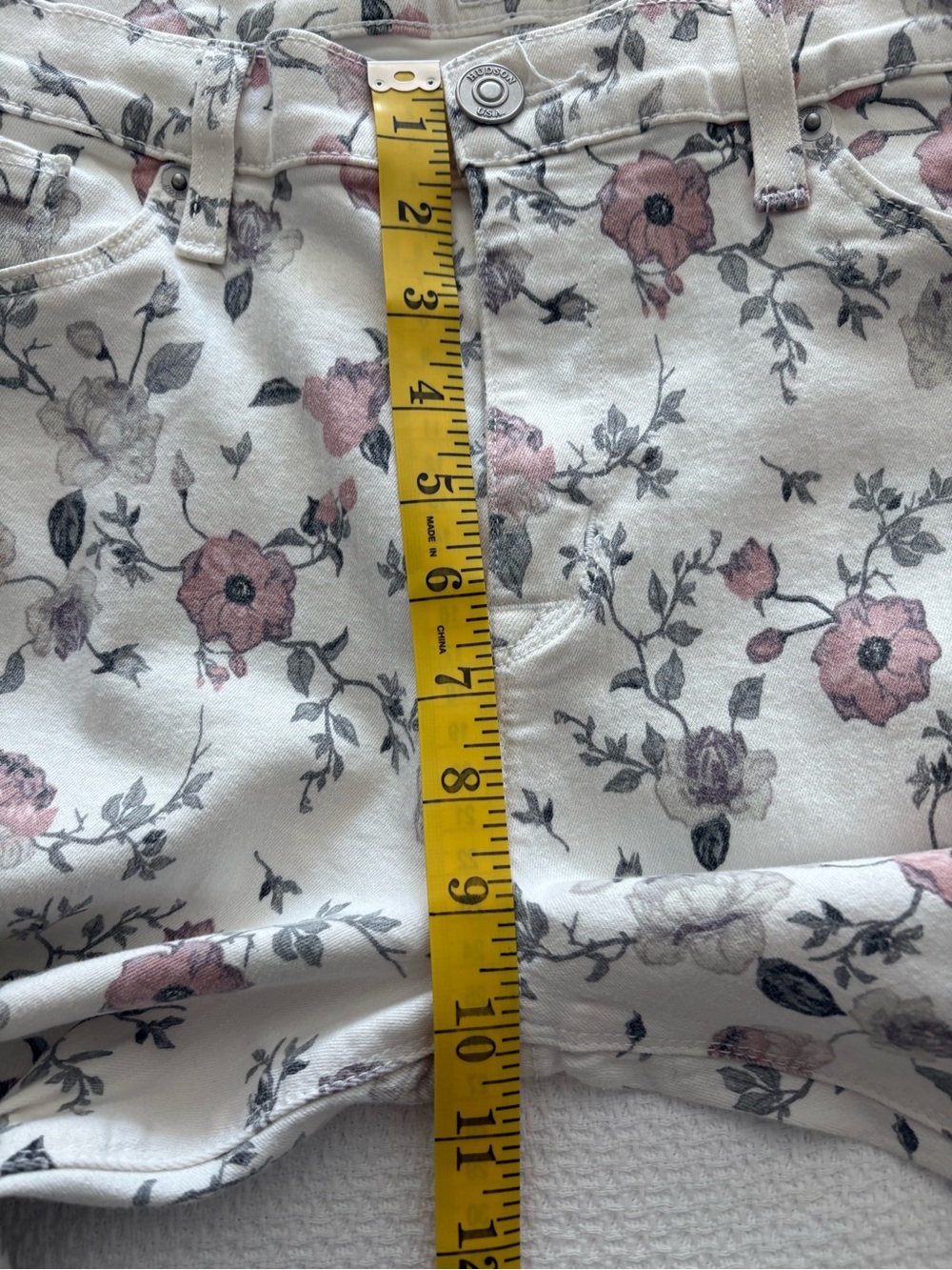 Hudson Nico Midrise Ankle Super Skinny Jeans White / Pink Grey Floral size 32 - Picture 15 of 16
